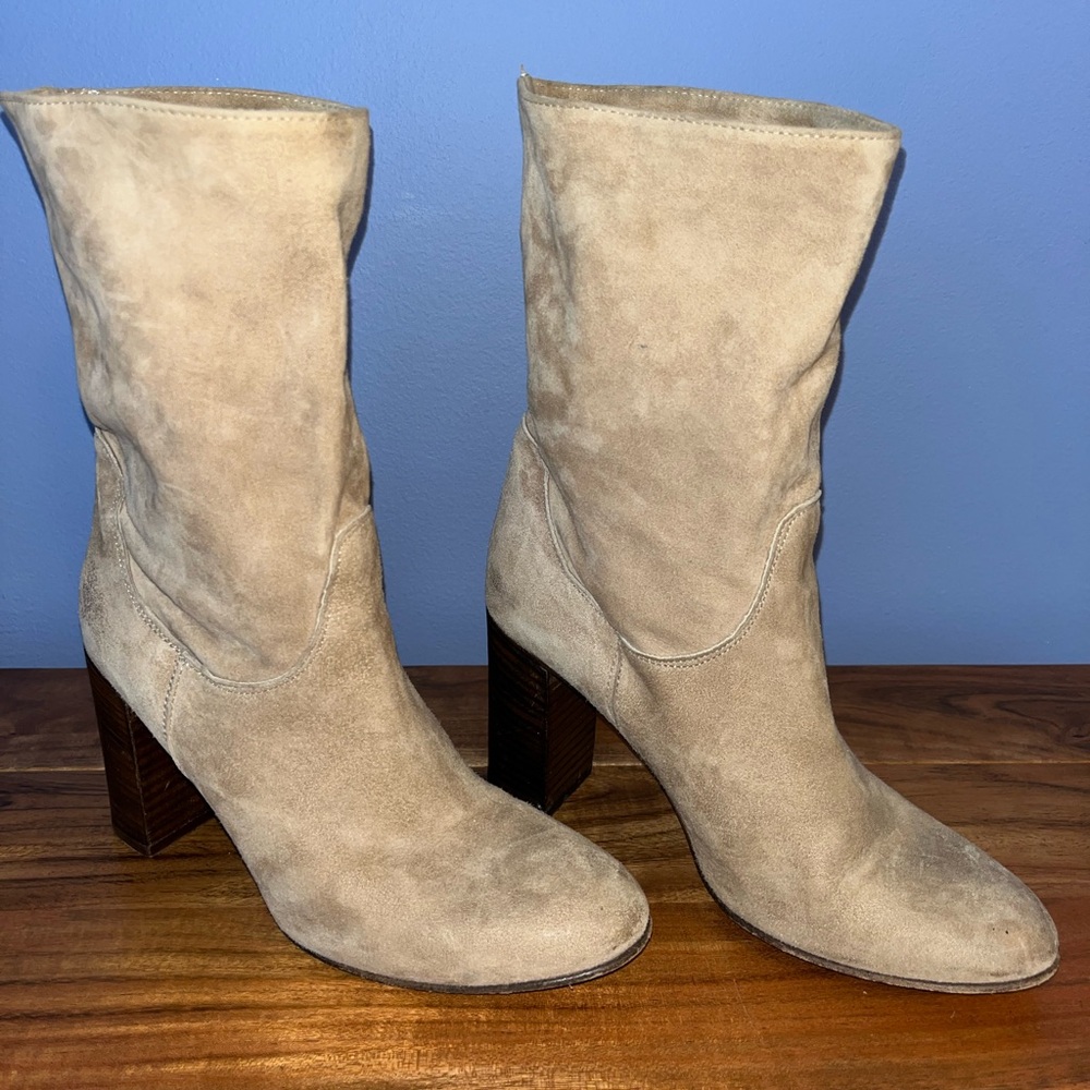 Vintage Leather Mid-Calf Heel Boots